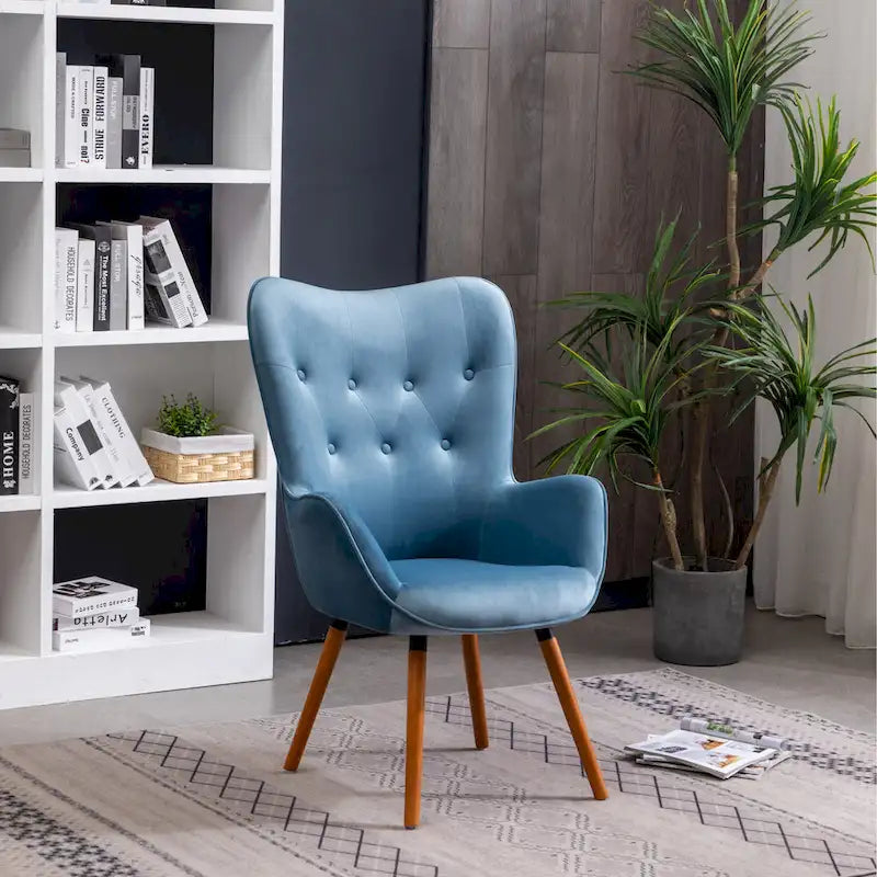 Blue 30 Polyester Button Tufted Accent Chair