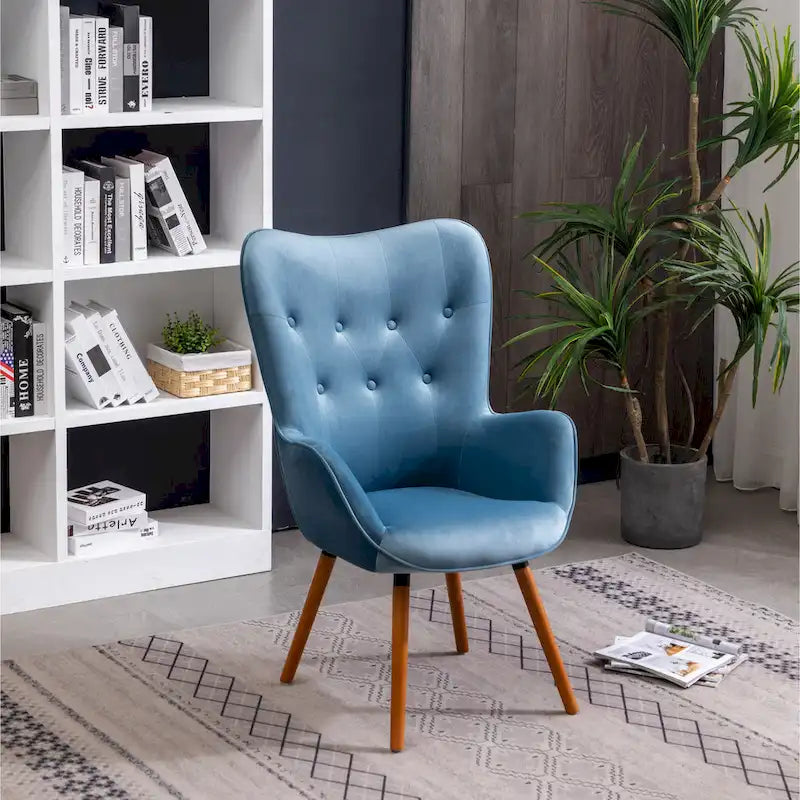 Blue Velvet Button Tufted Accent Chair