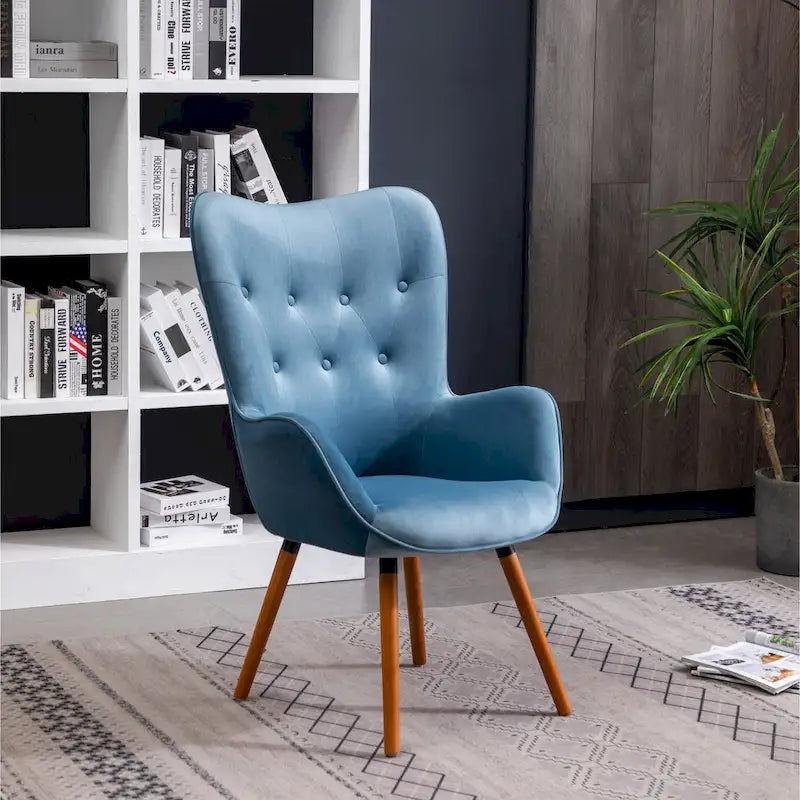 Blue Velvet Button Tufted Accent Chair