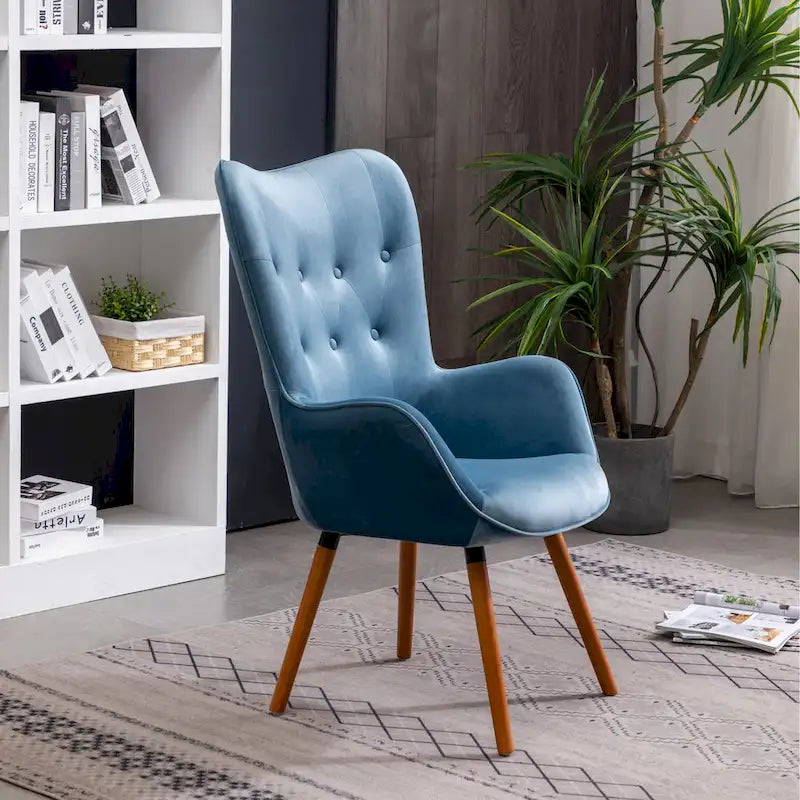 Blue Velvet Button Tufted Accent Chair