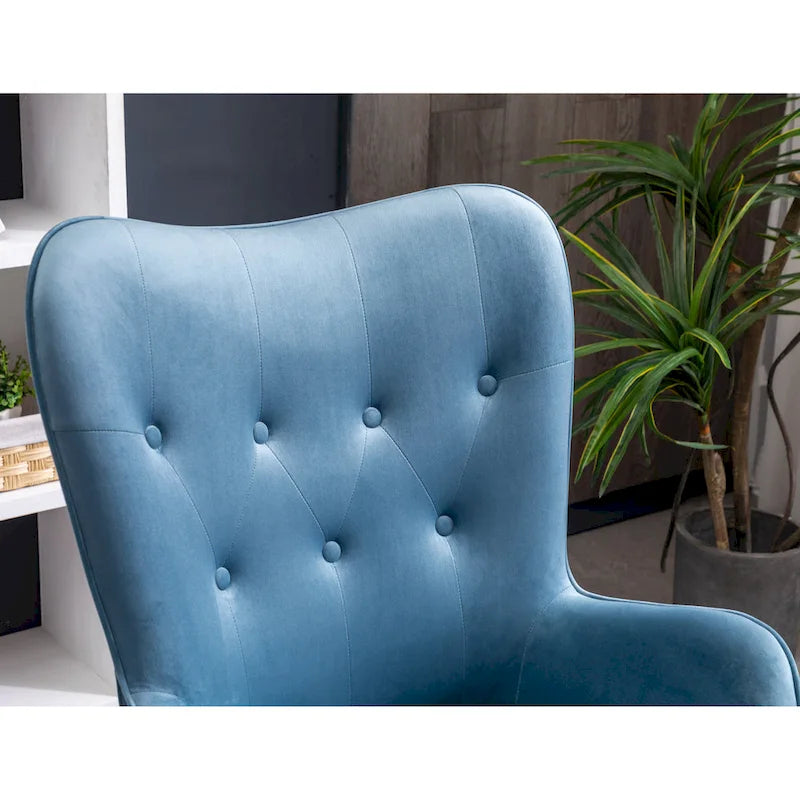 Blue Velvet Button Tufted Accent Chair