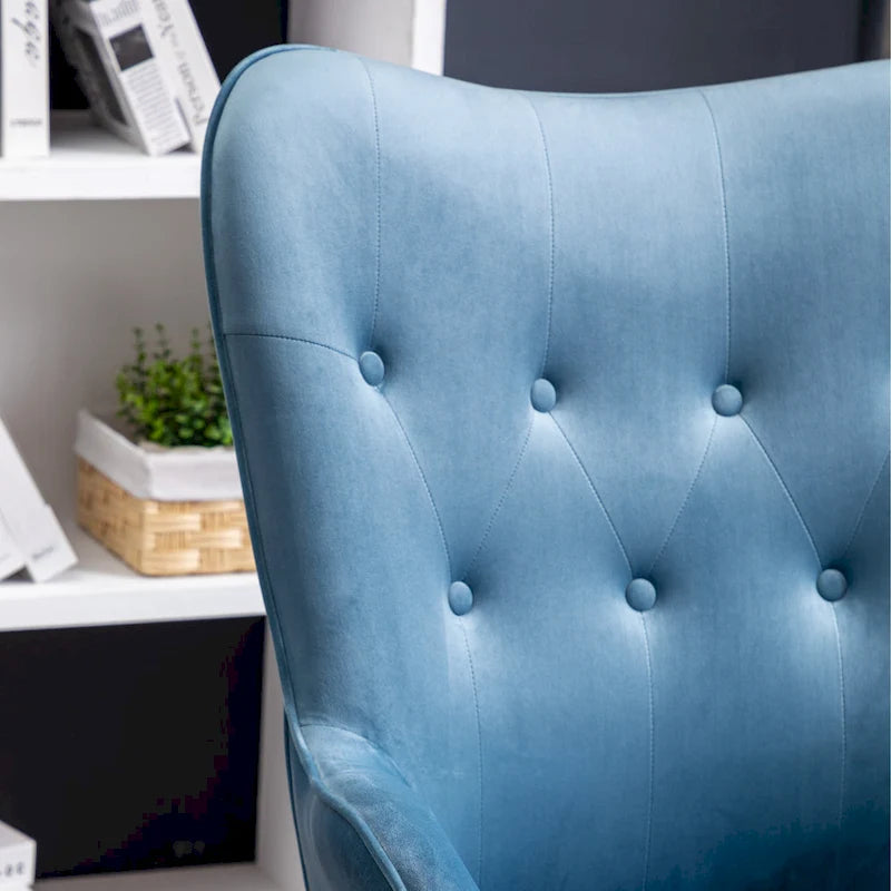 Blue Velvet Button Tufted Accent Chair