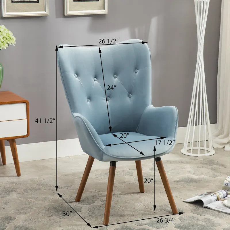 Blue Velvet Button Tufted Accent Chair
