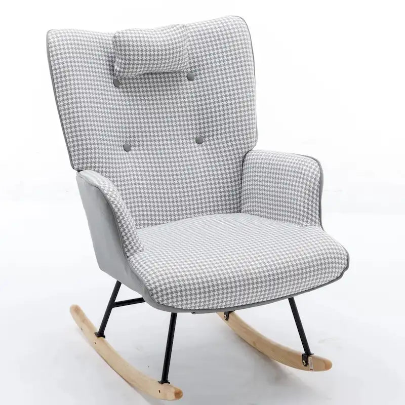 Soft Houndstooth Fabric Rocking Chair for Nursery and Living Room
