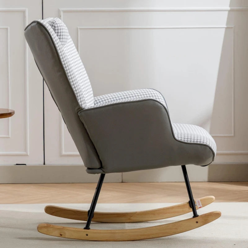 Soft Houndstooth Fabric Rocking Chair for Nursery and Living Room
