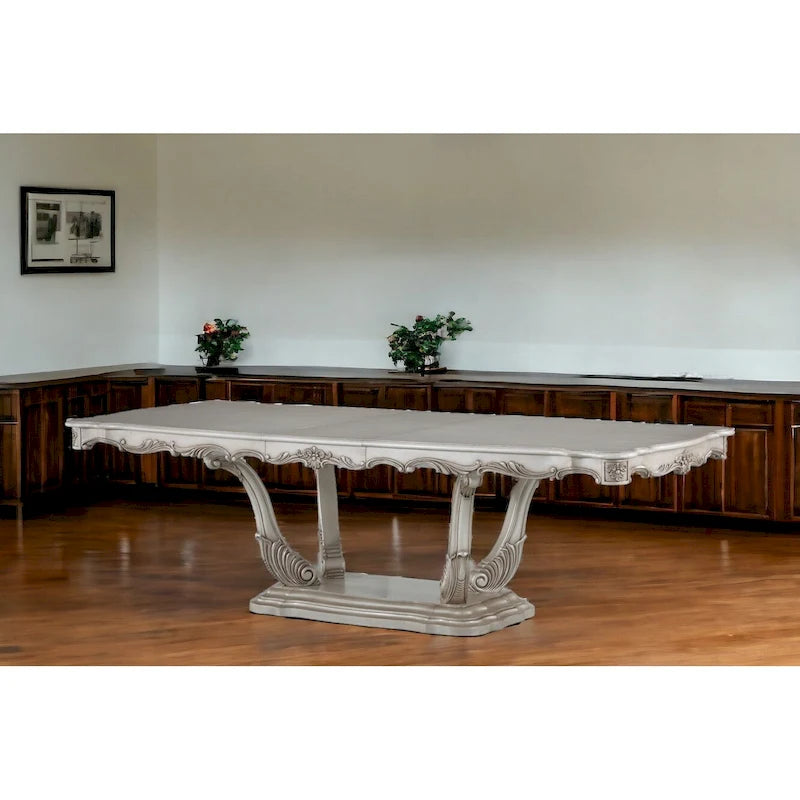 Off White Solid Wood Round Pedestal Base Dining Table