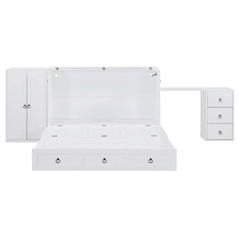 Murphy-Bett in Queen Size mit USB-Anschlüssen, Stauraumschublade, Kleiderschrank und Schreibtisch