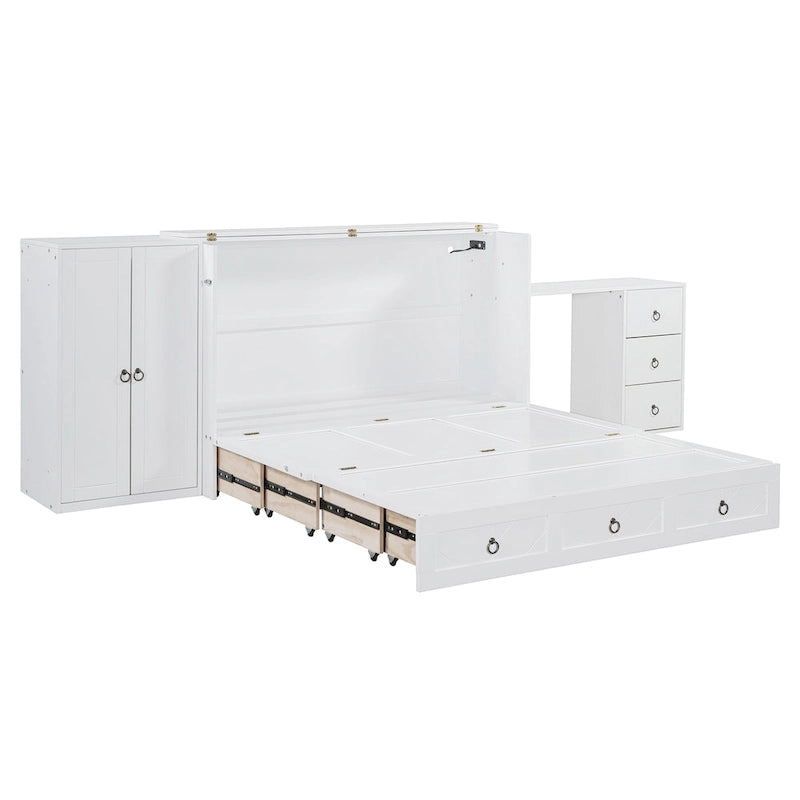 Murphy-Bett in Queen Size mit USB-Anschlüssen, Stauraumschublade, Kleiderschrank und Schreibtisch