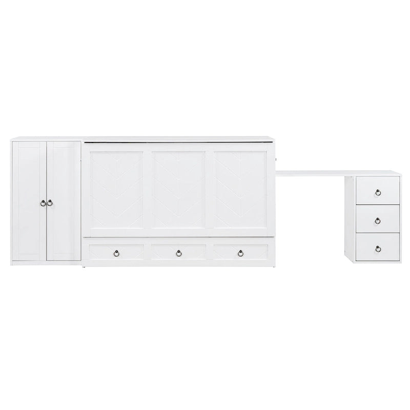 Murphy-Bett in Queen Size mit USB-Anschlüssen, Stauraumschublade, Kleiderschrank und Schreibtisch