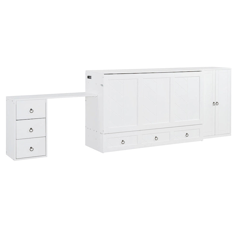 Murphy-Bett in Queen Size mit USB-Anschlüssen, Stauraumschublade, Kleiderschrank und Schreibtisch