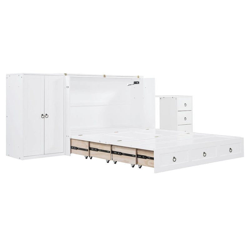 Murphy-Bett in Queen Size mit USB-Anschlüssen, Stauraumschublade, Kleiderschrank und Schreibtisch