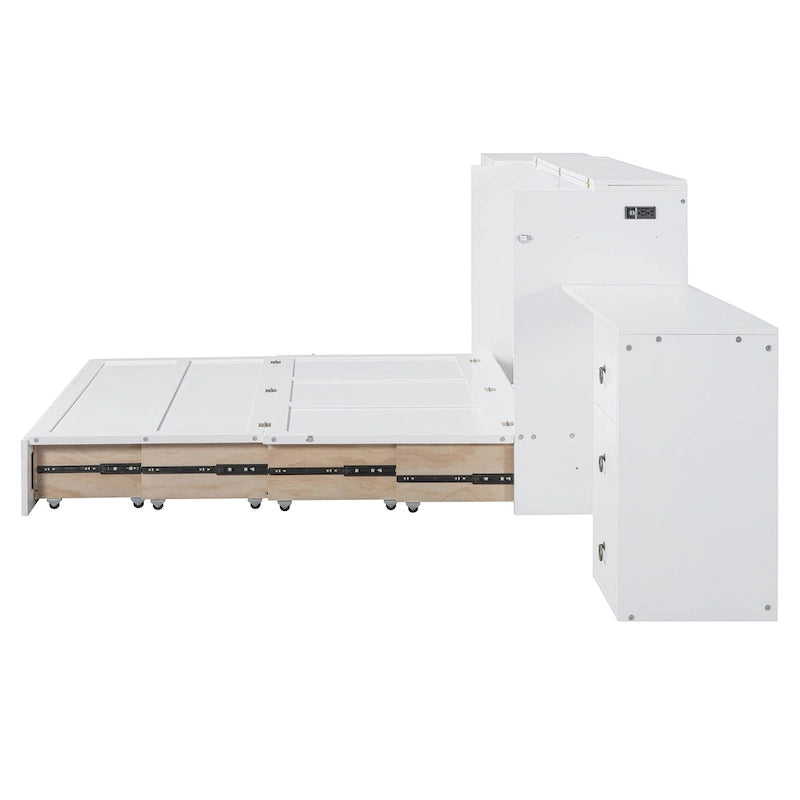 Murphy-Bett in Queen Size mit USB-Anschlüssen, Stauraumschublade, Kleiderschrank und Schreibtisch