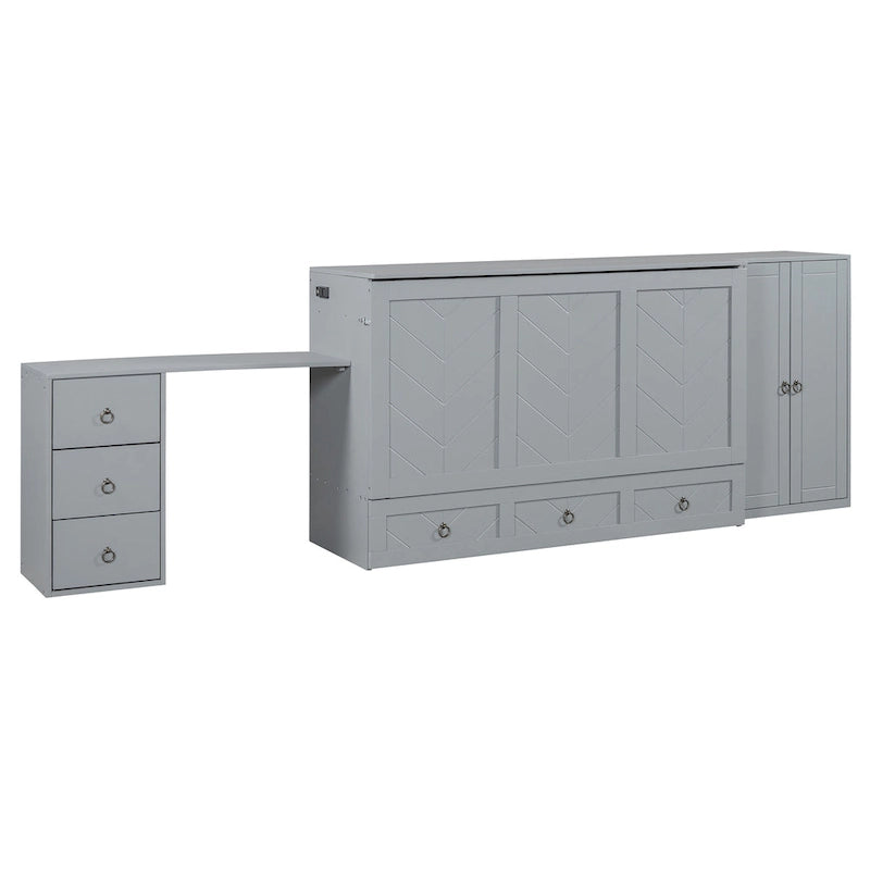 Murphy-Bett in Queen Size mit USB-Anschlüssen, Stauraumschublade, Kleiderschrank und Schreibtisch