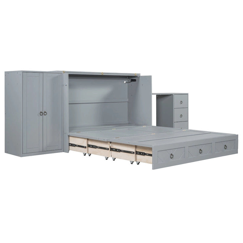 Murphy-Bett in Queen Size mit USB-Anschlüssen, Stauraumschublade, Kleiderschrank und Schreibtisch