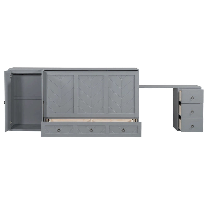Murphy-Bett in Queen Size mit USB-Anschlüssen, Stauraumschublade, Kleiderschrank und Schreibtisch
