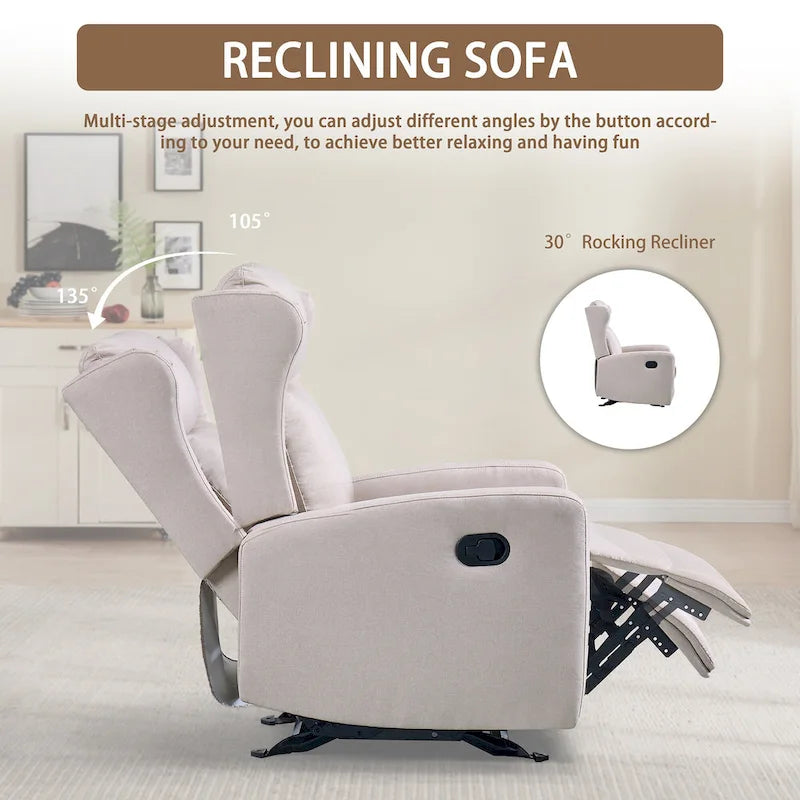 Rocking Recliner Chair with Lumbar Support and Adjustable Backrest