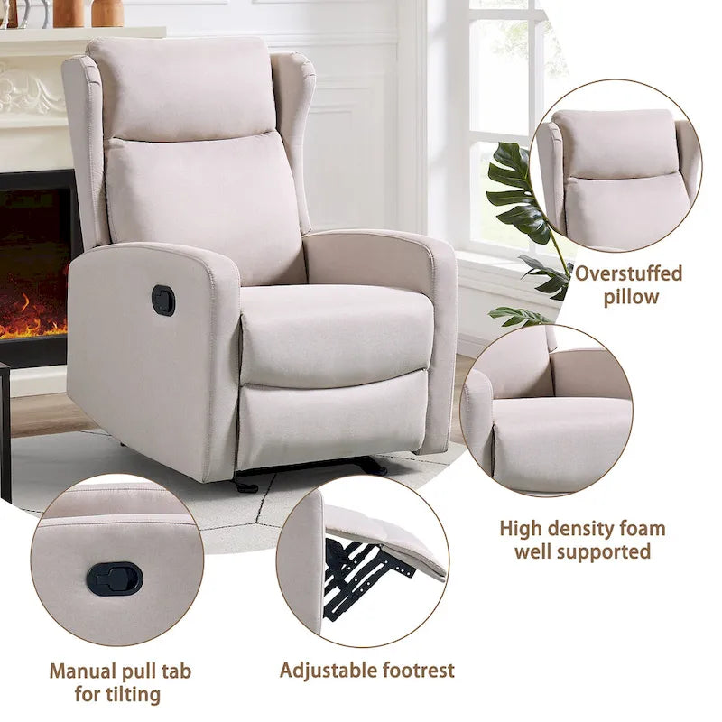 Rocking Recliner Chair with Lumbar Support and Adjustable Backrest