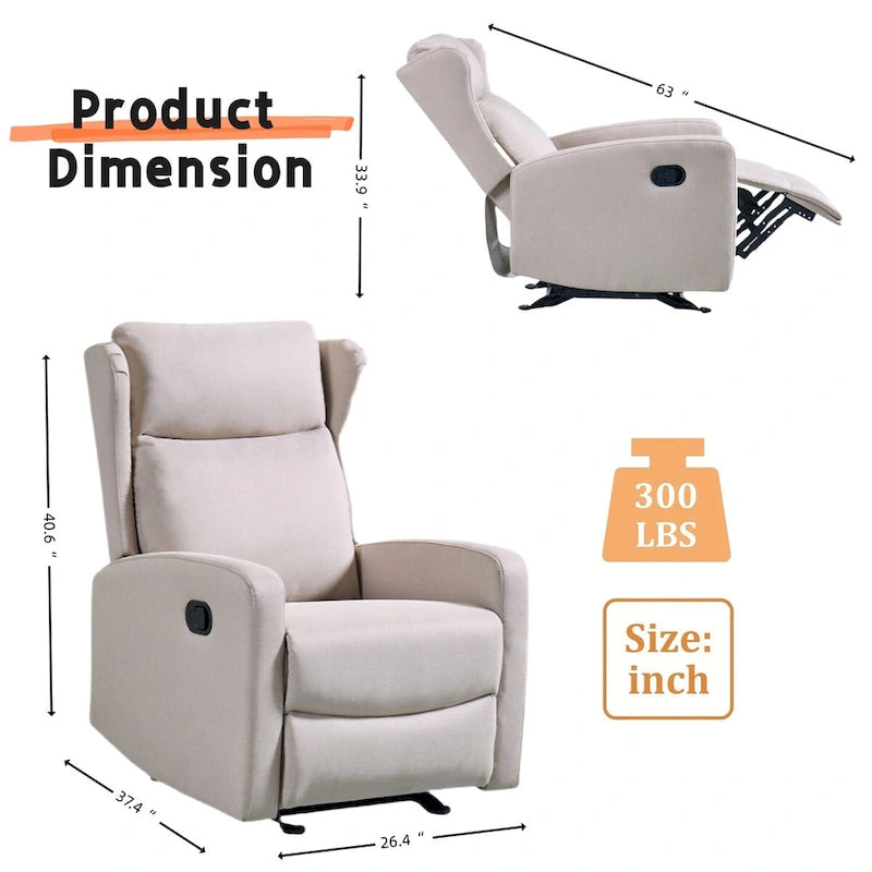 Rocking Recliner Chair with Lumbar Support and Adjustable Backrest