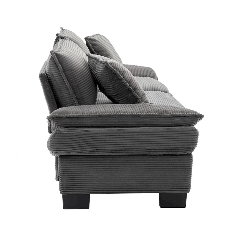 65.5-Inch Corduroy 3-Seater Sofa with 2 Back Pillows and 550-Pound Weight Capacity