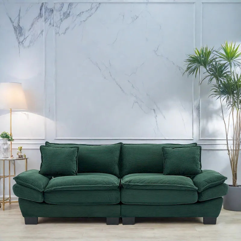 65.5-Inch Corduroy 3-Seater Sofa with 2 Back Pillows and 550-Pound Weight Capacity