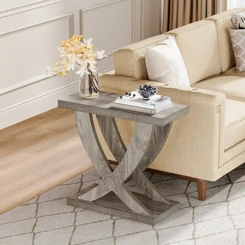Farmhouse Narrow Side Table with Fishtail Support Design, Brown
