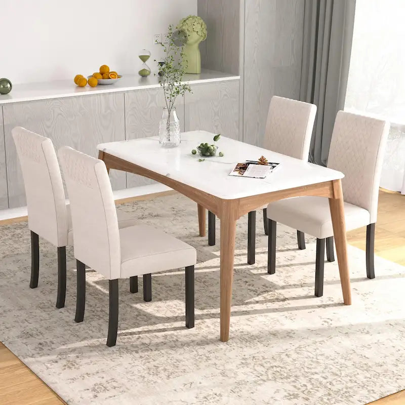 Classic Upholstered Dining Chairs Set of 4 with Fabric Seat and Solid Wood Legs