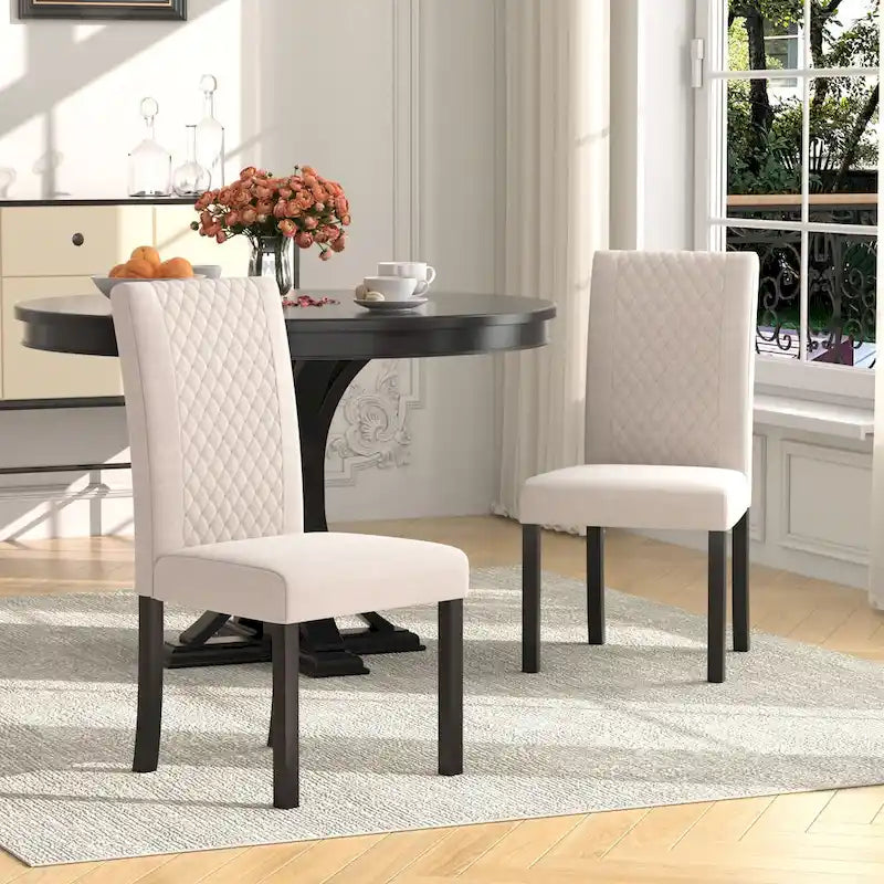 Classic Upholstered Dining Chairs Set of 4 with Fabric Seat and Solid Wood Legs