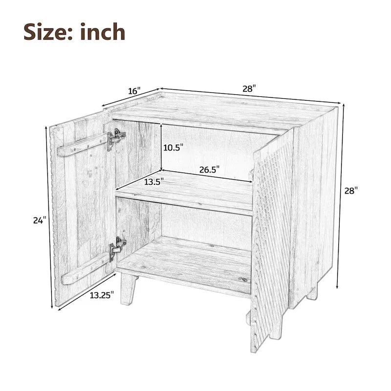 Akzentschrank aus Holz mit verstellbarem Regalboden und geriffeltem Design für das Esszimmer