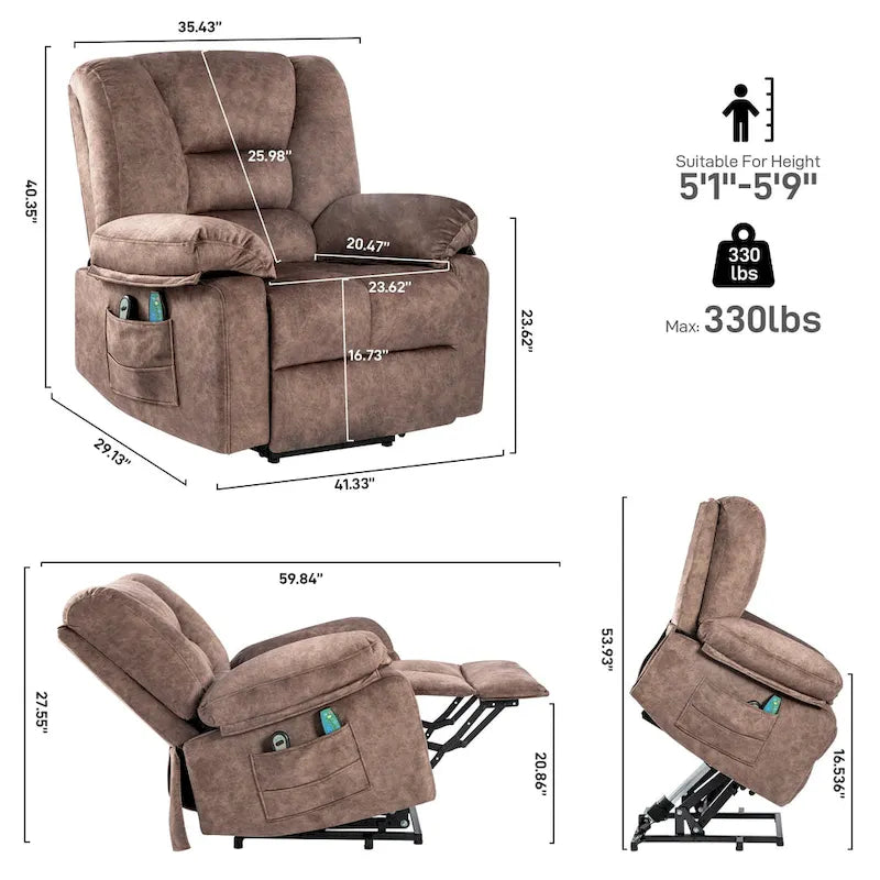 Power Lift Recliner Chair with Massage, Lumbar Heating and Timer for Elderly