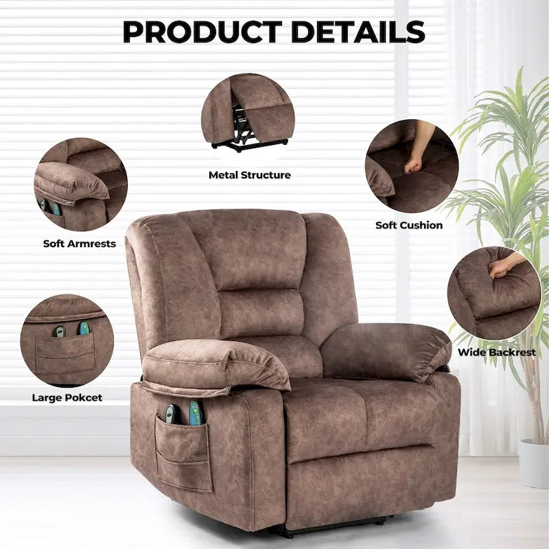Power Lift Recliner Chair with Massage, Lumbar Heating and Timer for Elderly
