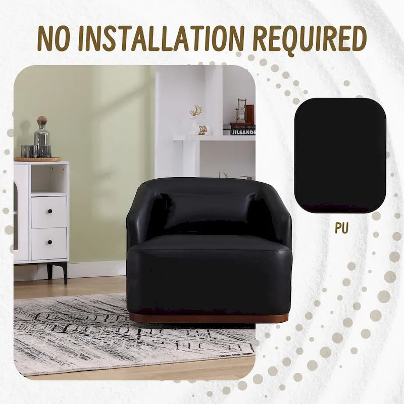 Black PU Leather 360 Swivel Barrel Accent Chair with Metal Base