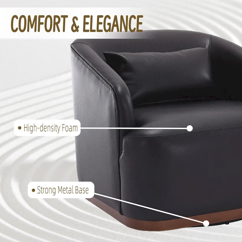Black PU Leather 360 Swivel Barrel Accent Chair with Metal Base