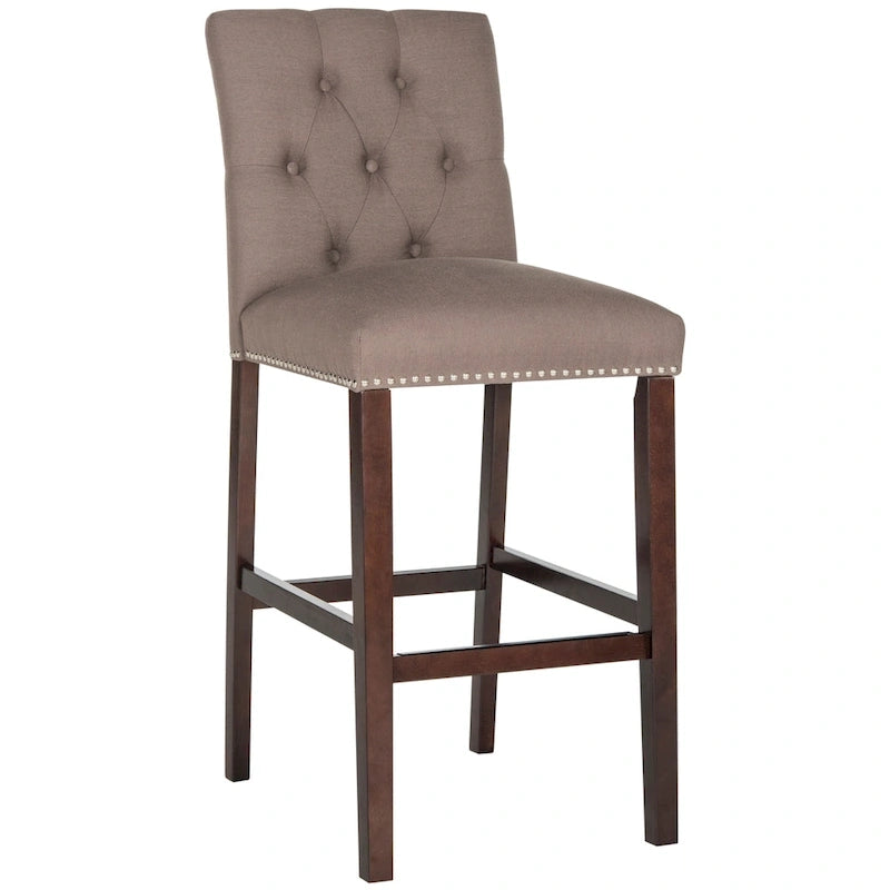 Tufted Upholstered Bar Stools with Espresso Legs, Set of 2