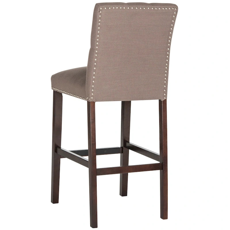 Tufted Upholstered Bar Stools with Espresso Legs, Set of 2