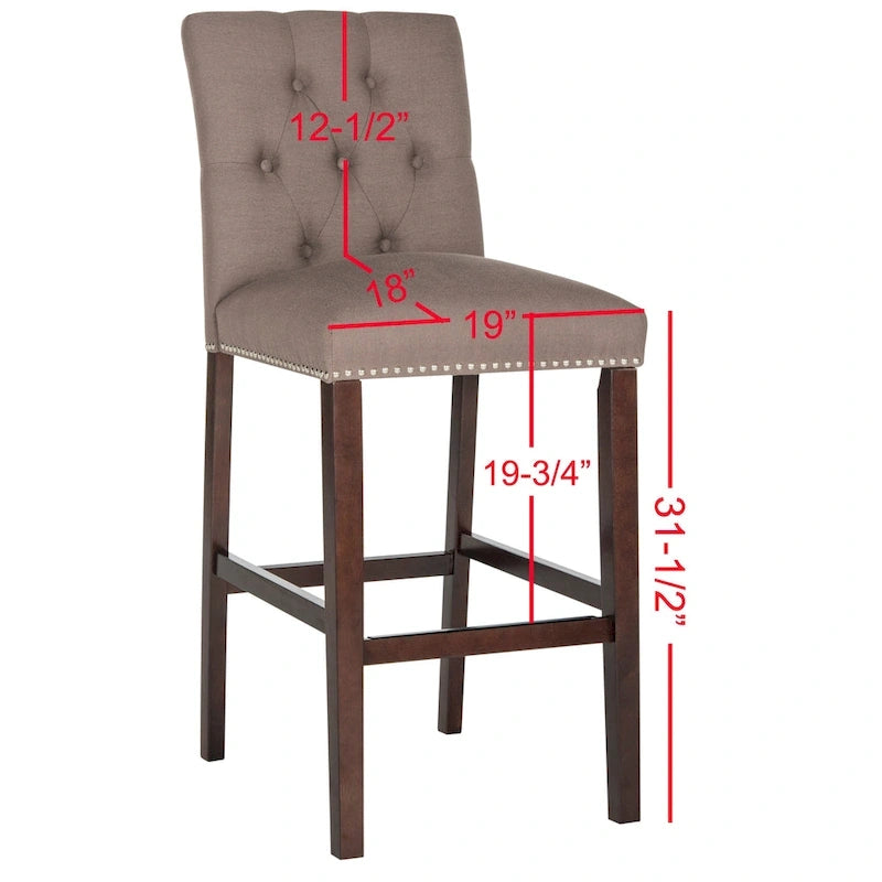 Tufted Upholstered Bar Stools with Espresso Legs, Set of 2
