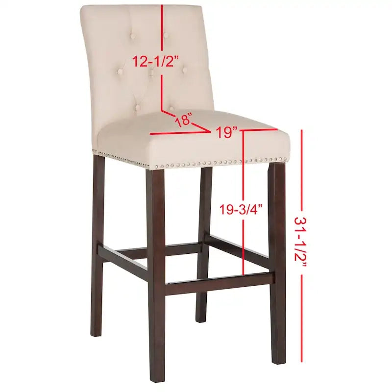Tufted Upholstered Bar Stools with Espresso Legs, Set of 2