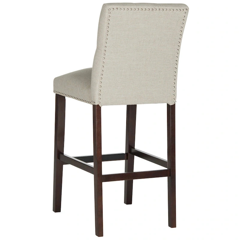 Tufted Upholstered Bar Stools with Espresso Legs, Set of 2