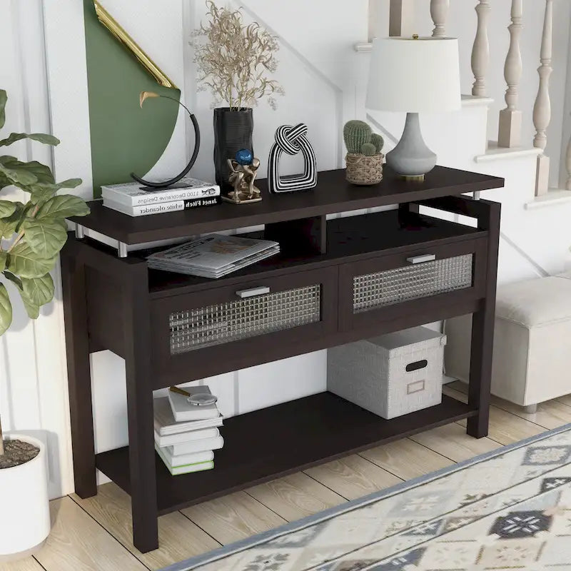 Espresso 2-Shelf Sofa Table, 47 Inches Wide