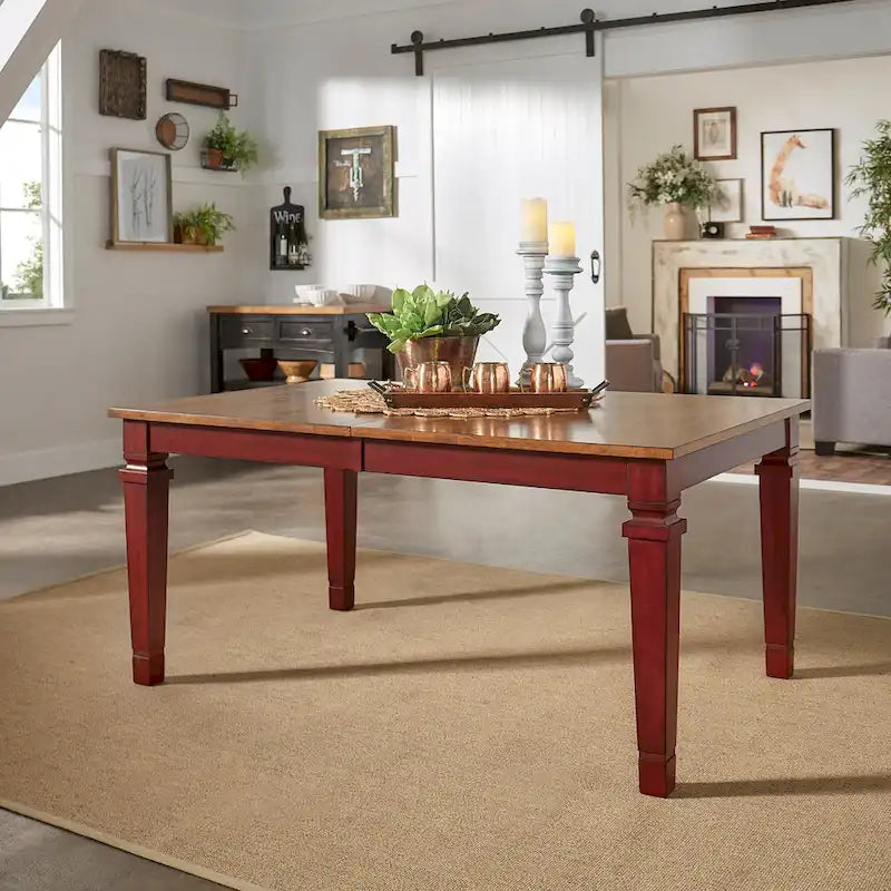 Extendable Solid Wood Farmhouse Dining Table with Oak Finish