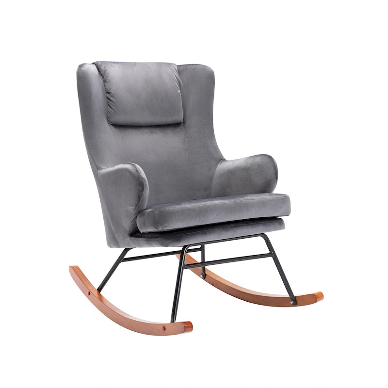 Velvet Rocking Accent Chair with Rubber Wood and Steel Legs