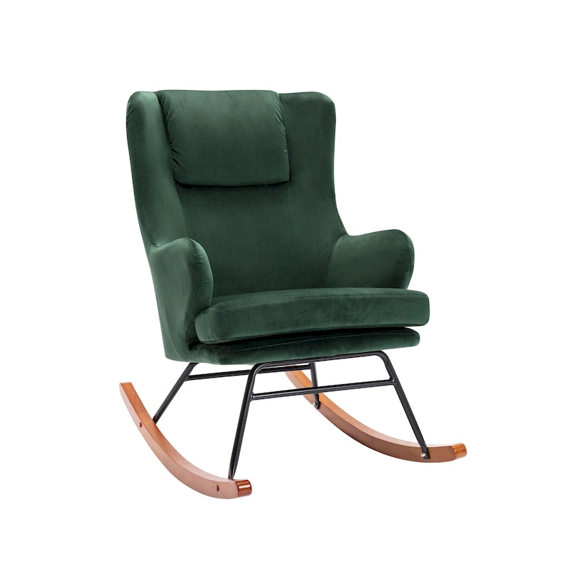Velvet Rocking Accent Chair with Rubber Wood and Steel Legs