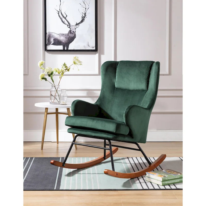 Velvet Rocking Accent Chair with Rubber Wood and Steel Legs