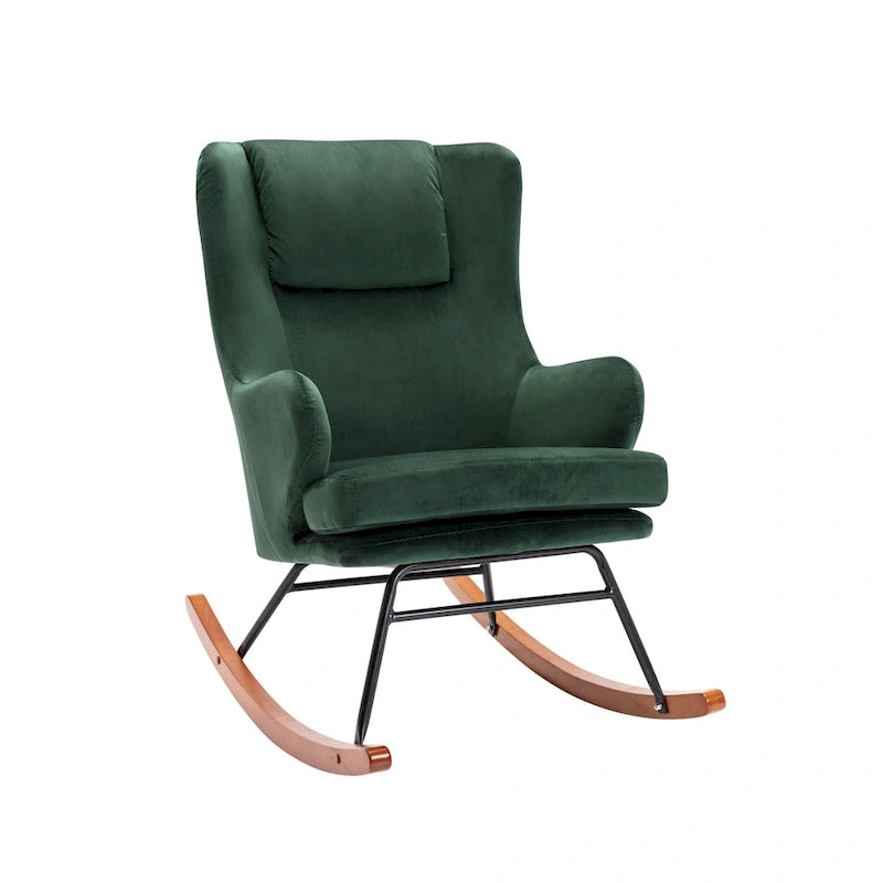 Velvet Rocking Accent Chair with Rubber Wood and Steel Legs