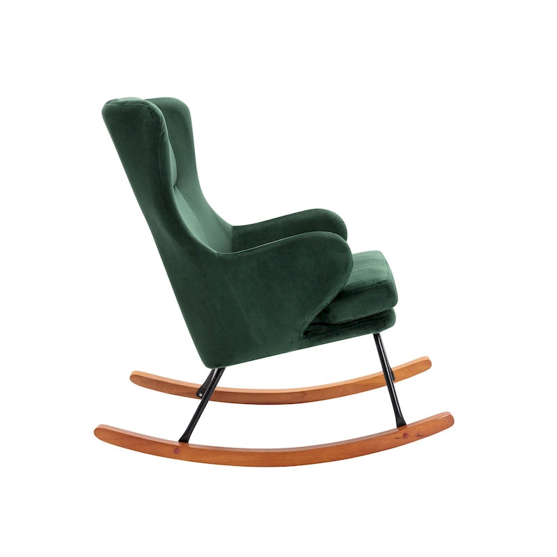 Velvet Rocking Accent Chair with Rubber Wood and Steel Legs