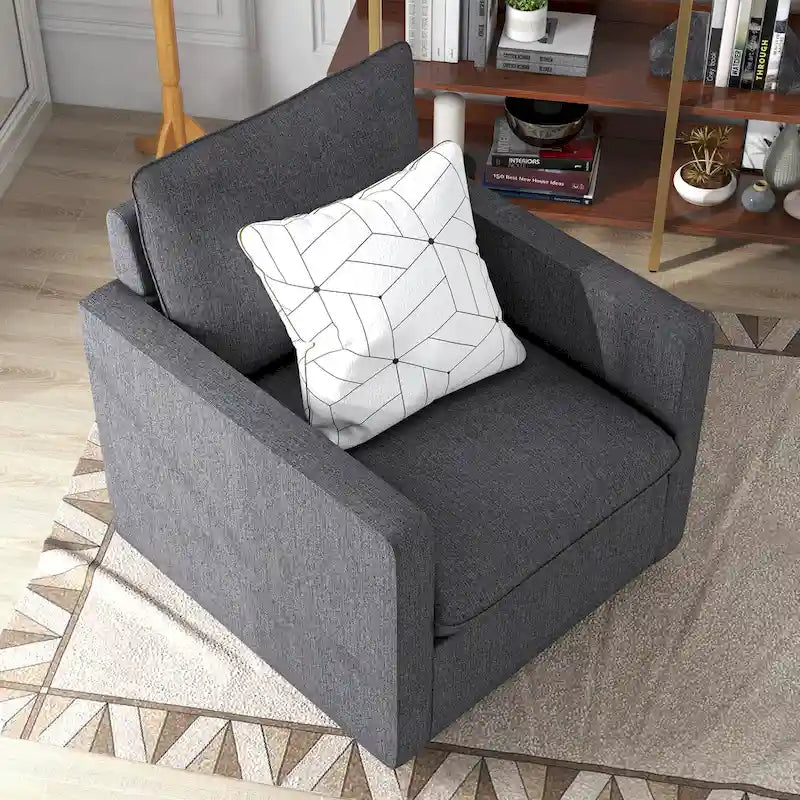 Linen Swivel Armchair with Cushion Back and 360-Degree Swivel Base