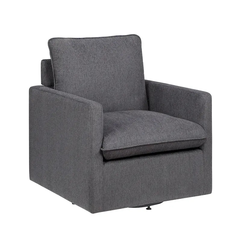 Linen Swivel Armchair with Cushion Back and 360-Degree Swivel Base