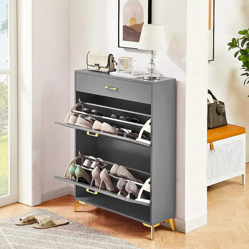 Freistehender Schuhschrank mit Klappschubladen und Metallbeinen