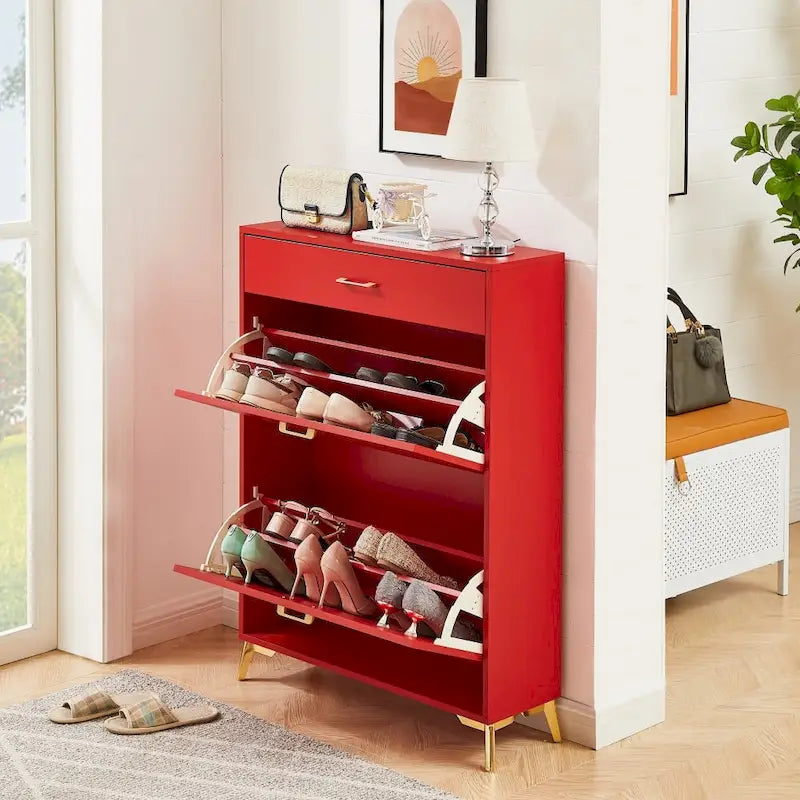 Freistehender Schuhschrank mit Klappschubladen und Metallbeinen