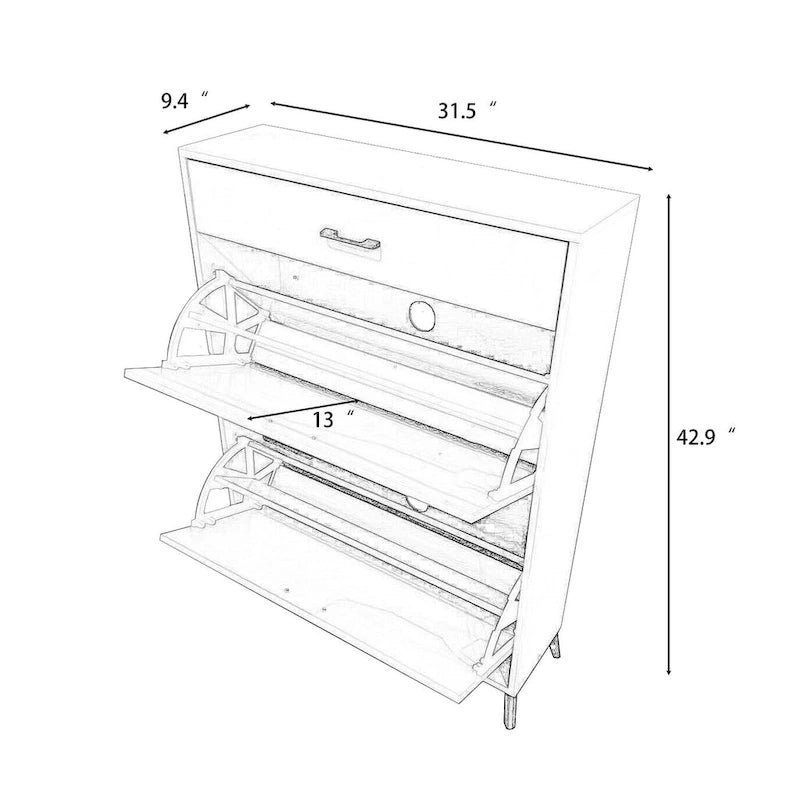 Freistehender Schuhschrank mit Klappschubladen und Metallbeinen