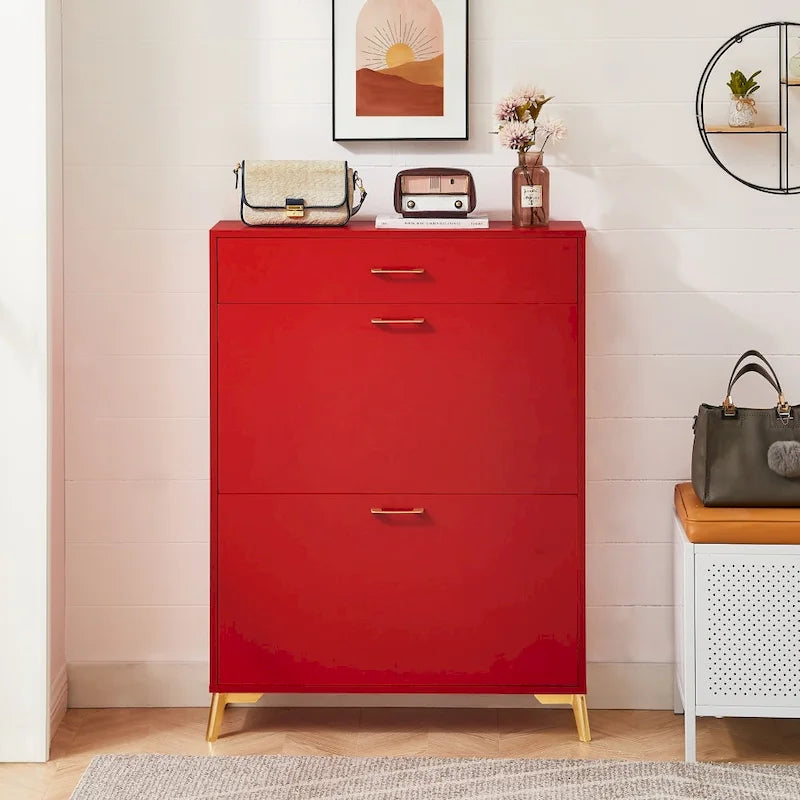 Freistehender Schuhschrank mit Klappschubladen und Metallbeinen